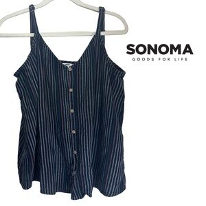 Sonoma Adjustable Strap Striped, 100% Cotton Tank – Button‑Front Top, XL